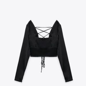 Zara Black Satin Effect Crop Top